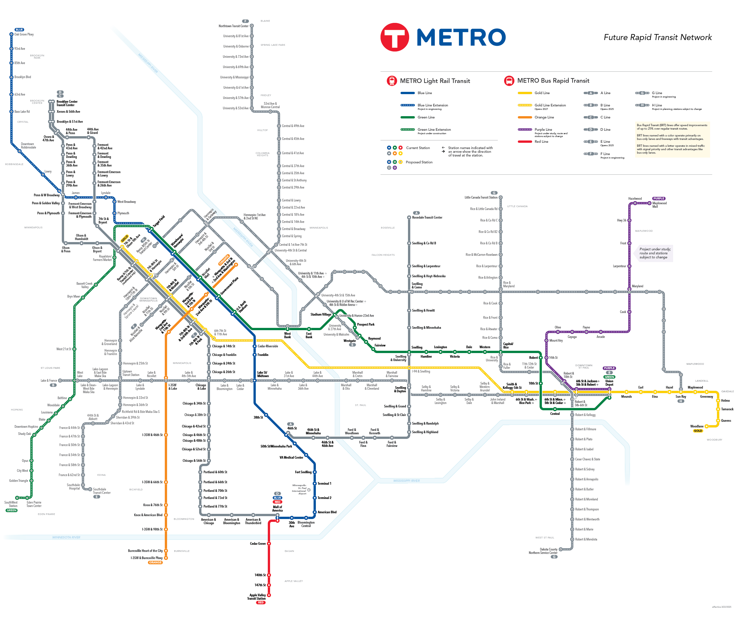 Map of existing and future METRO lines