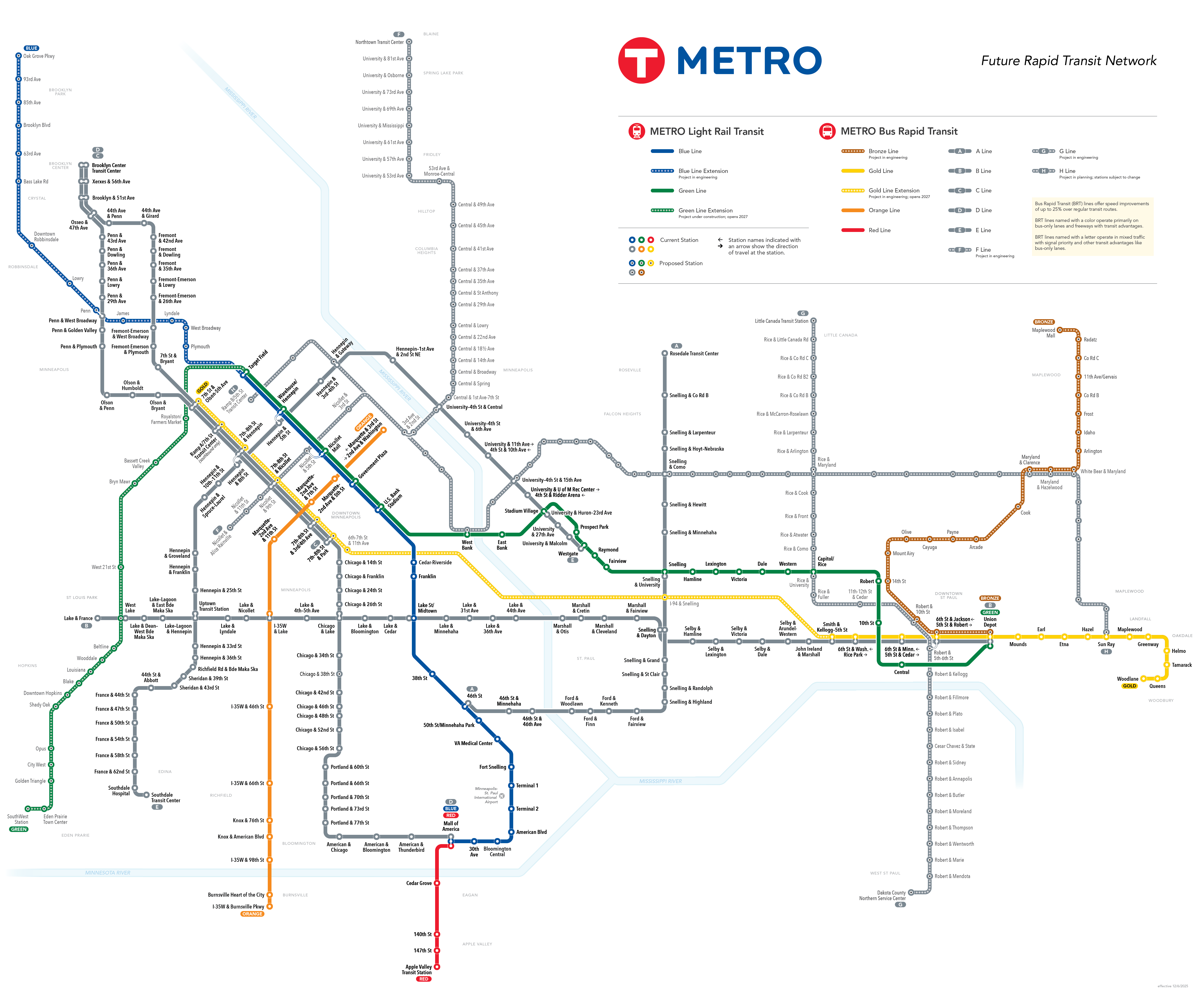Map illustrating the future METRO network of light rail and bus rapid transit