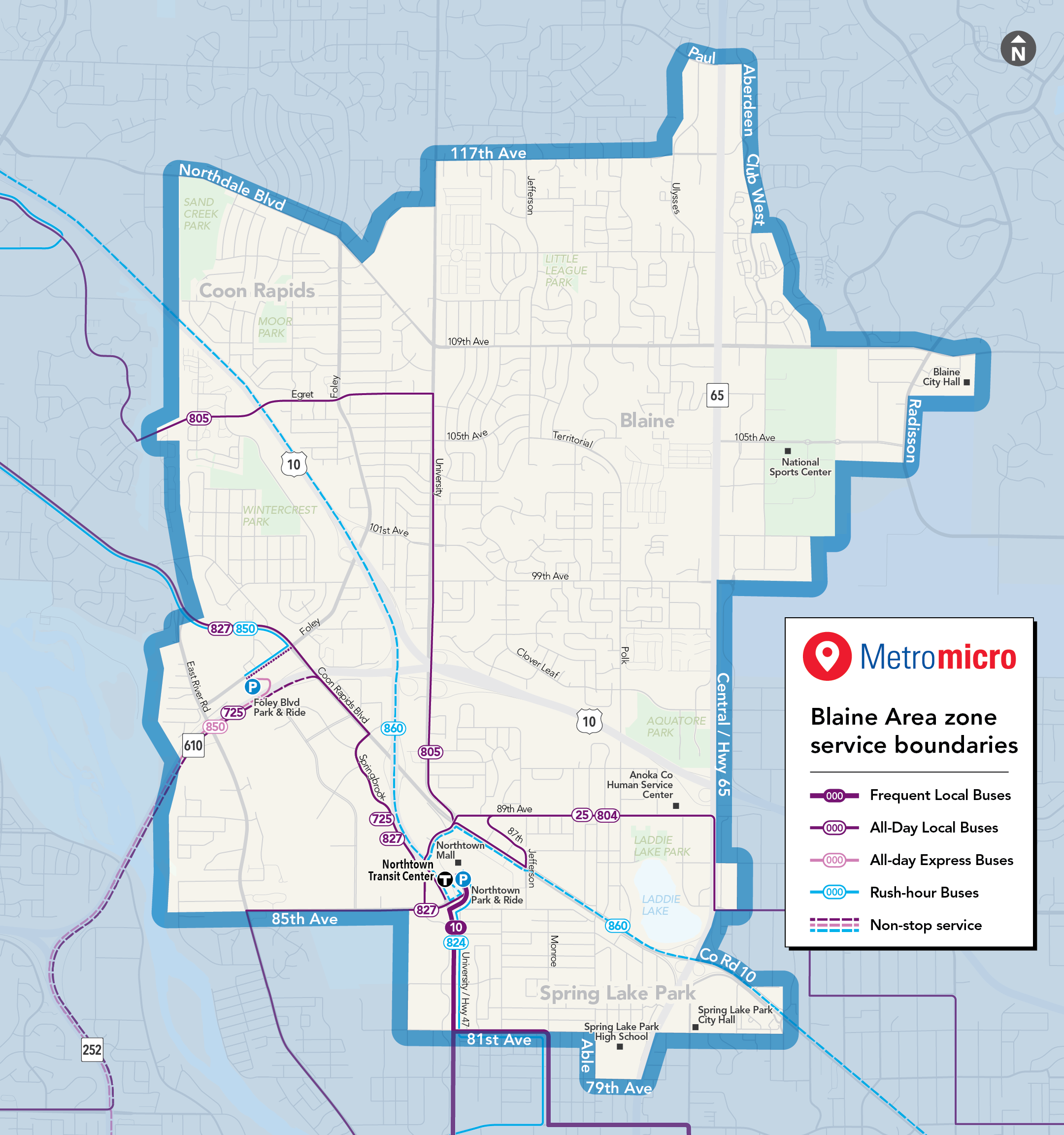 Metro micro service map of Blaine area
