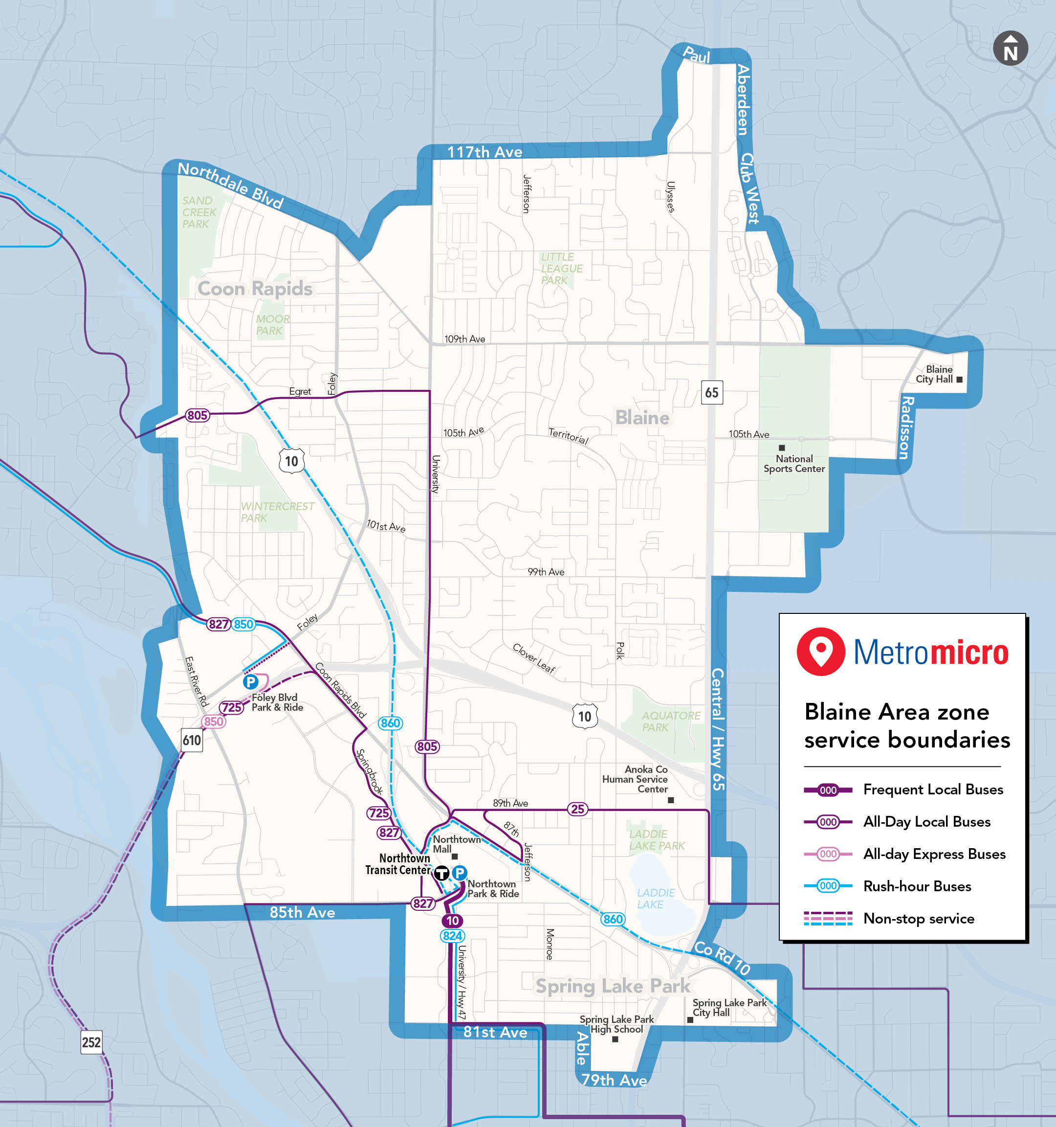Metro micro service map of Blaine area