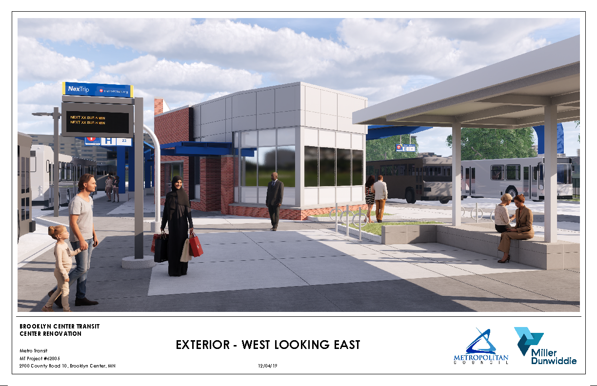 Exterior view of proposed Brooklyn Center Transit Center from east looking west
