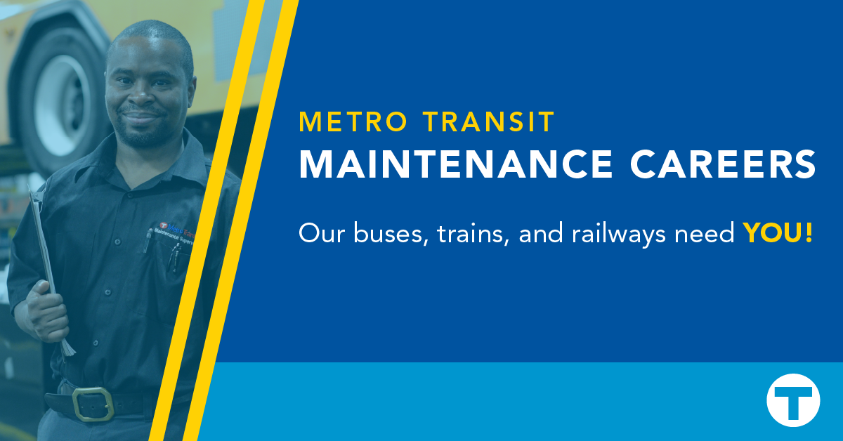 Metro Transit Maintenance careers. Image featuring mechanic. 