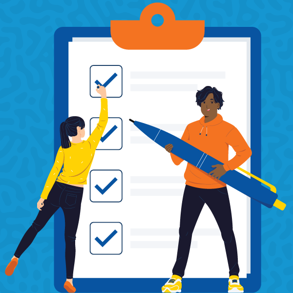 Illustration of two people taking a survey