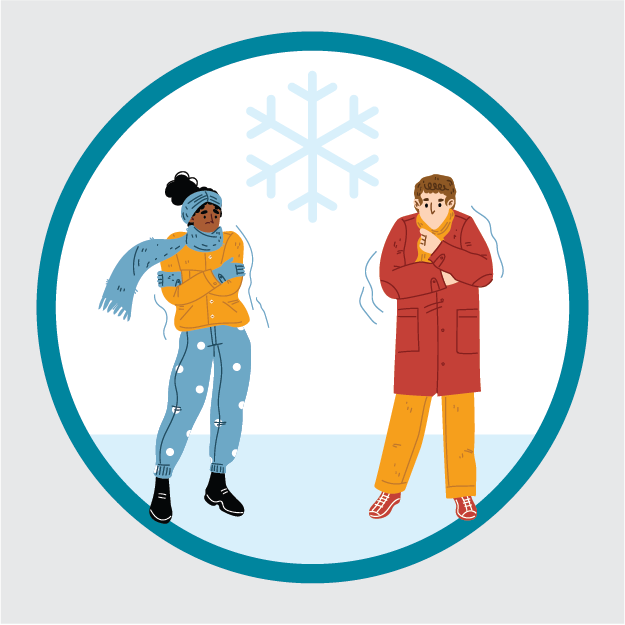 People in winter clothing and a snowflake; links to metrotransit.org/wind-chill