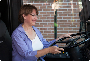 Sen. Amy Klobouchar at the wheel of a Metro Transit hybrid bus Sen. Amy Klobouchar at the wheel of a Metro Transit hybrid bus