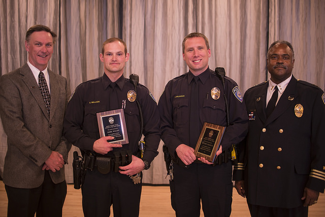 GM Brian Lamb and Chief of Police John Harrington join Daniel Wallace and Matthew Wilkinson who received a joint Officer of the Year Award