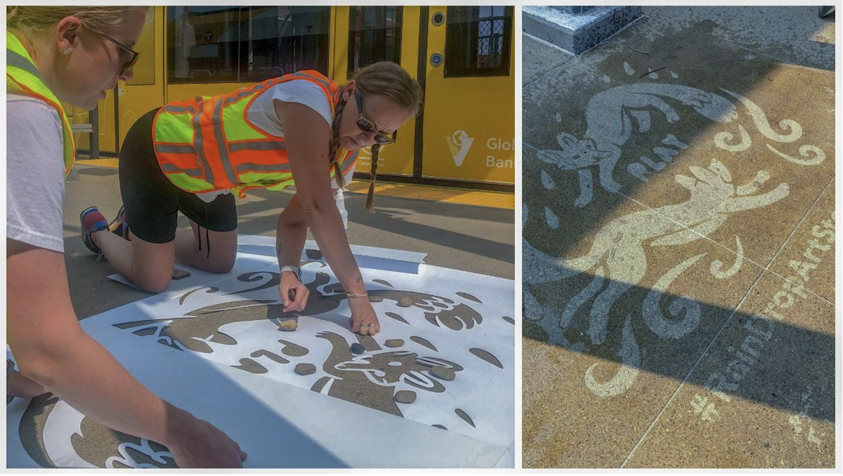 Rain-activated artwork is installed at Target Field Station.