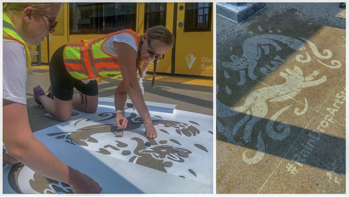 Rain-activated artwork is installed at Target Field Station. 