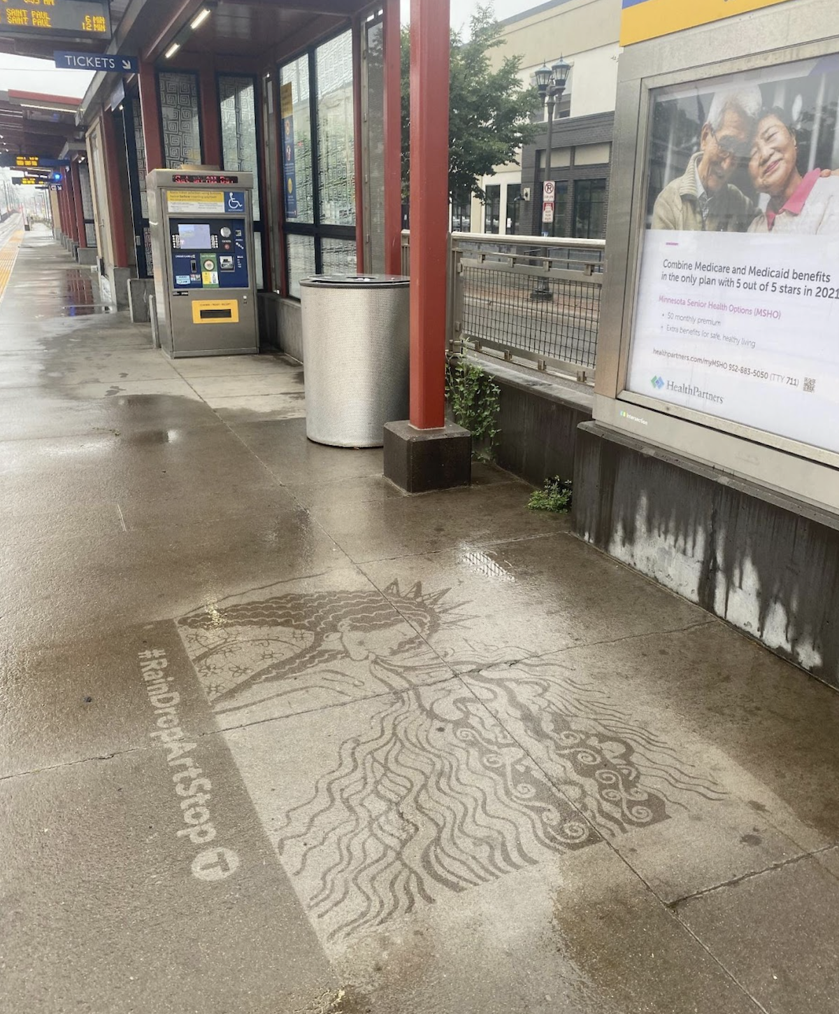 Rain Drop Bus Stop public art.