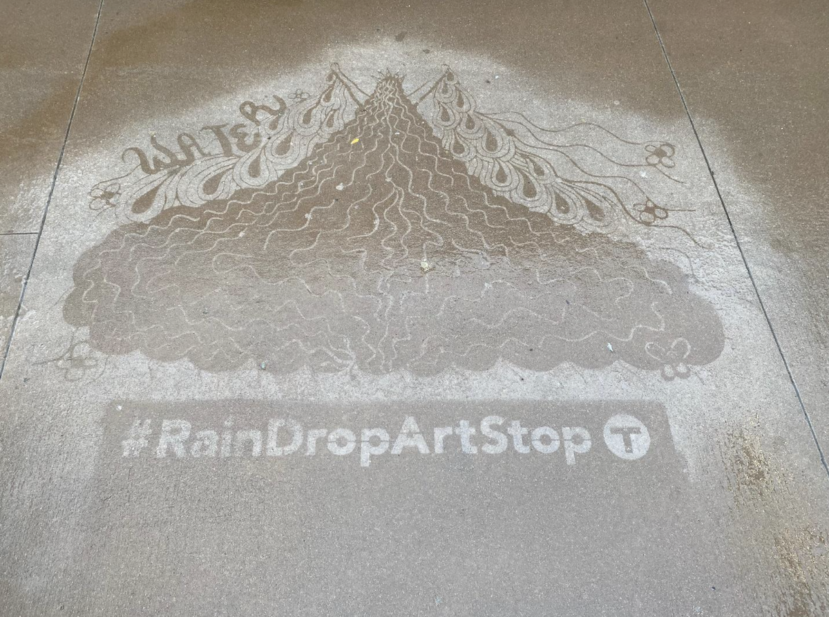 Rain Drop Bus Stop public art.