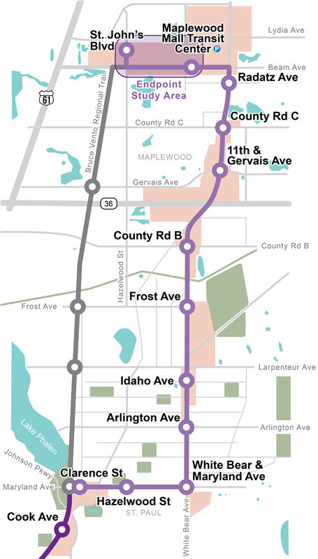 Figure 2: Proposed stations along the White Bear Avenue Corridor