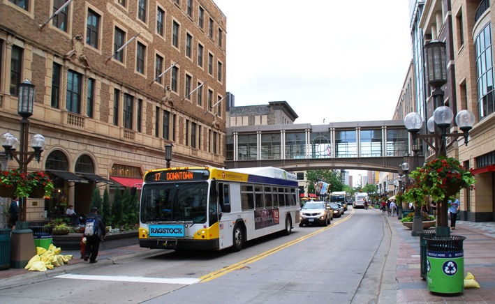 A Route 17 bus on Nicollet Mall in Minneapolis. 