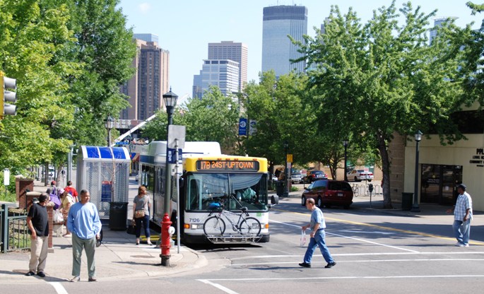 A Route 17 bus on Nicollet Avenue in Minneapolis. 