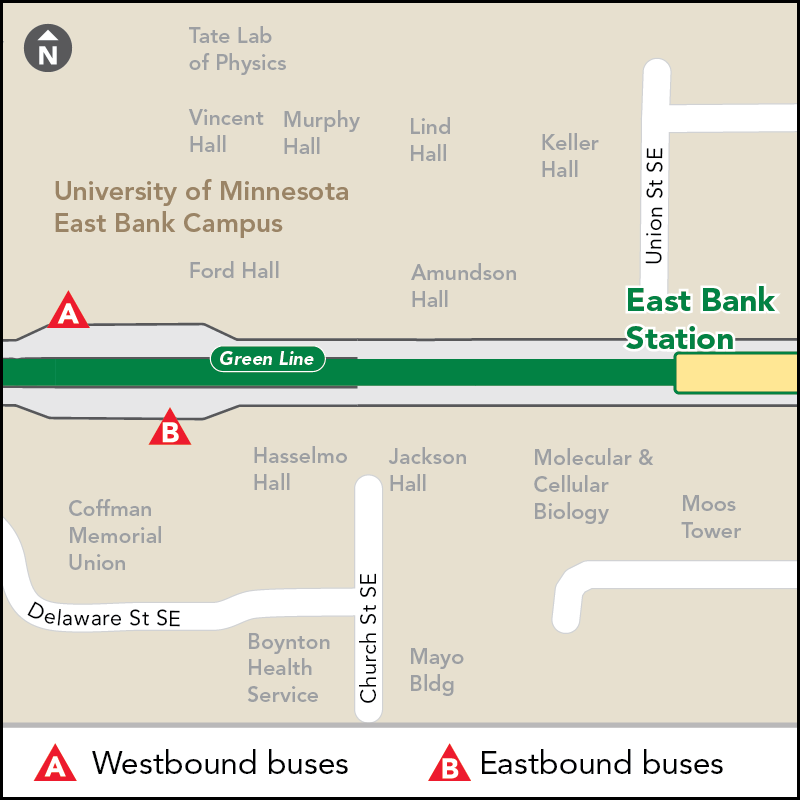 No replacement buses will serve the East Bank Station. Please head to Stadium Village Station for service.