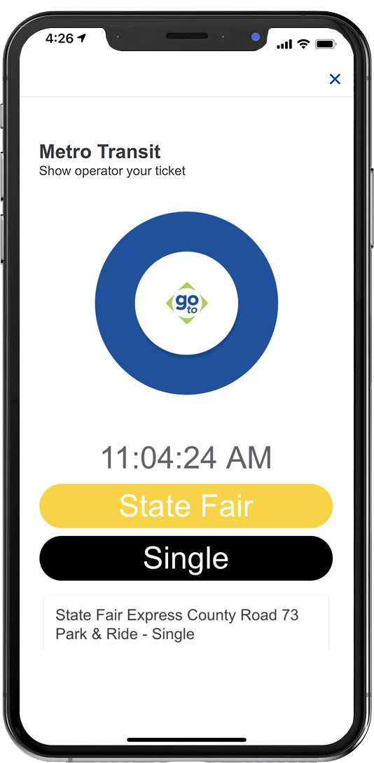 Phone showing what a state fair mobile ticket looks like.