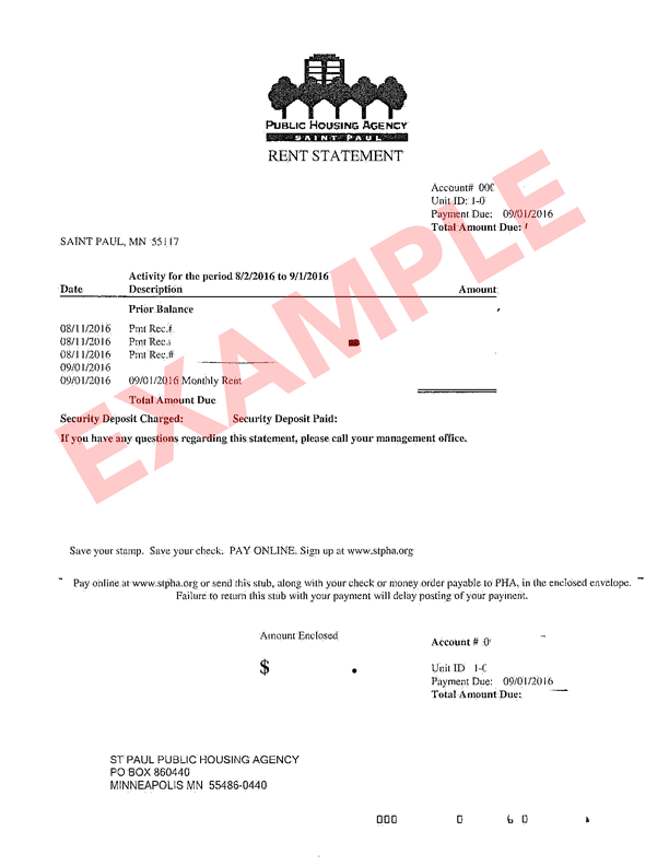St. Paul Public Housing Rent Statement