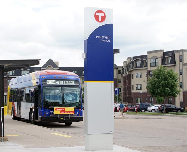 A Line bus at 46th Street Station