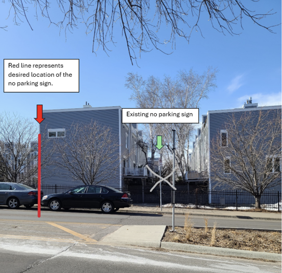 Parking zone adjustment on NE 2nd Street in Minneapolis provided more room for the Route 11 to maneuver between a concrete median and parked cars.