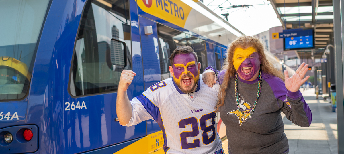 Vikings fans getting excited to board the Blue Line.