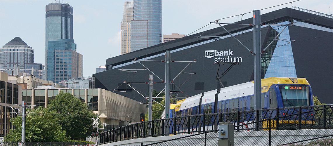 Green line near U.S. Bank Stadium