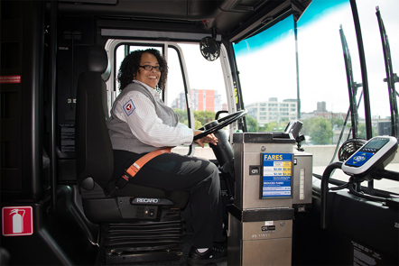 The card reader is located to your right as you board the bus. Ask the driver if you need help locating the card reader