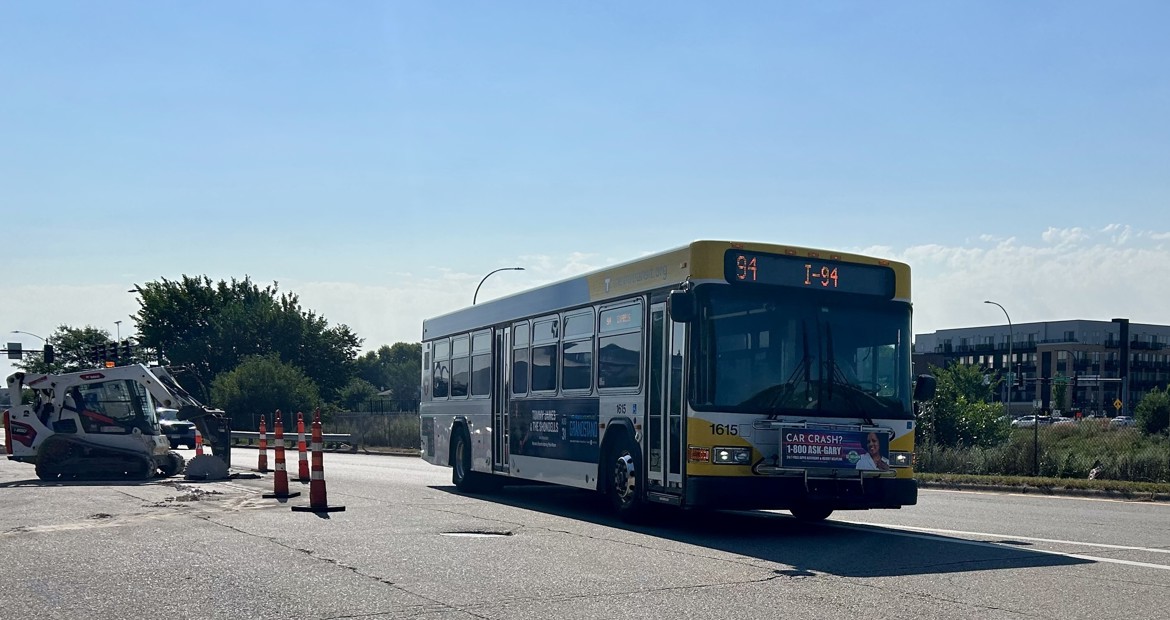 A Metro Transit bus near the intersection of Interstate 94 and Snelling Avenue in St. Paul. 