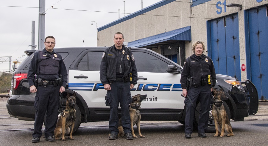 Metro Transit police officers with their K-9 partners in Minneapolis.